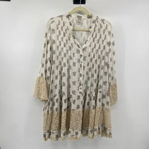 Zury Tunic‎ Top Womens OS White Paisley Lace Trim Boho Gauze Henley Blouse